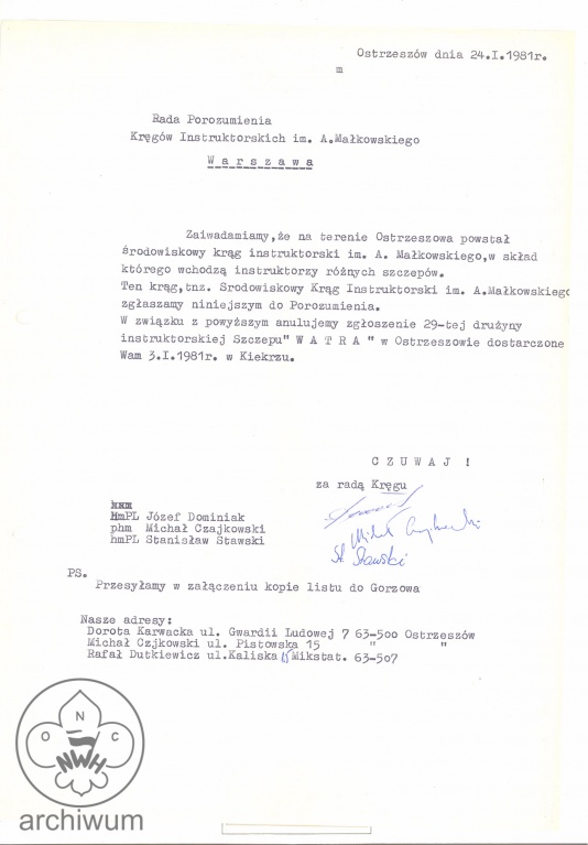 Plik:1981-01-24 Ostrzeszow Informacja o powstaniu kregu KIHAM w Ostrzeszowie.jpg
