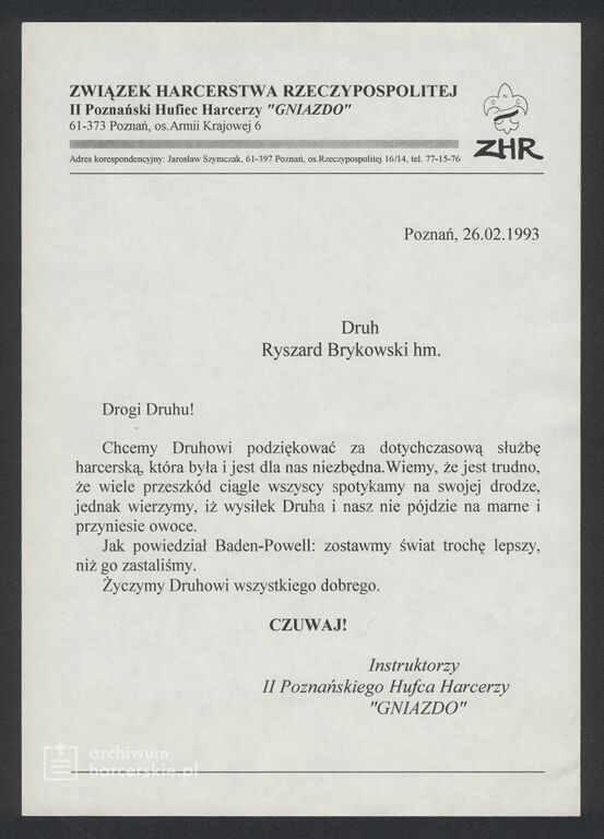 Plik:1993-02-26 Poznań ZHR List do Ryszarda Brykowskiego.jpg
