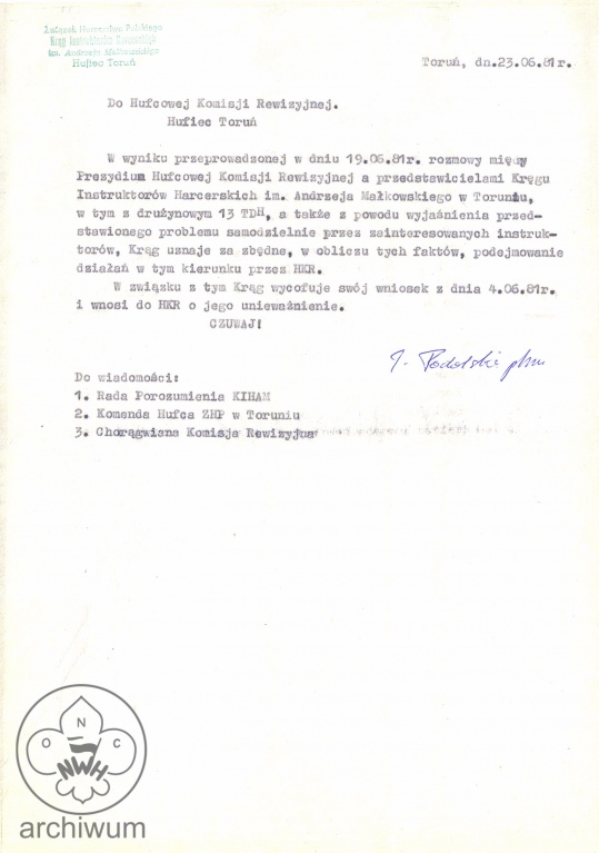Plik:1981-06-23 Torun Pismo J Podolskiego do hufcowej KR o wycofaniu wniosku ws W Sleka.jpg
