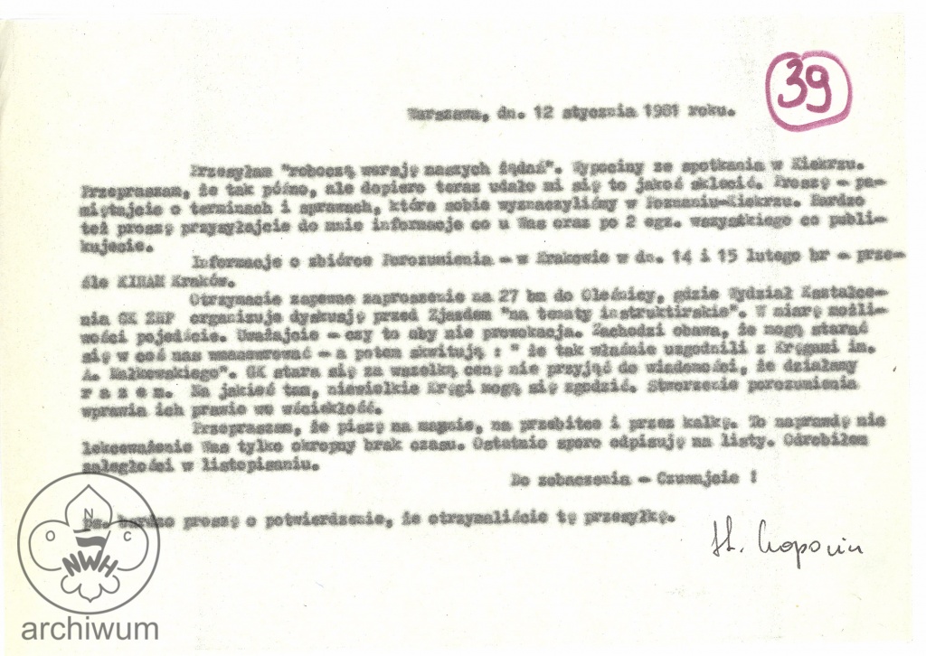Plik:1981-01-12 Warszawa pismo przewodnie do roboczej wersji komunikatu ze zbiorki w Kiekrzu k Poznania 3-4-01.jpg