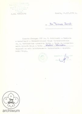 1980-12-11 Krakow Upowaznienie do zorganizowania dyzurow KIHAM.jpg
