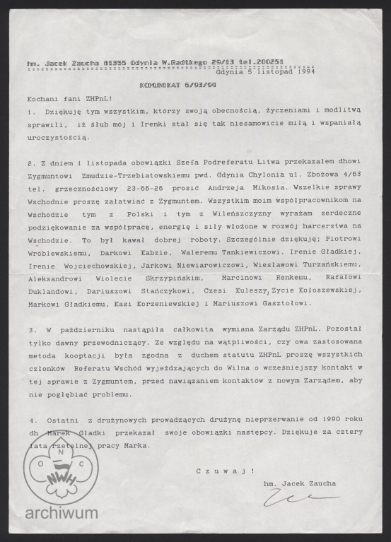 Plik:1994-11-05 Gdynia, Komunikat 94-06 (Jacka Zauchy) Podreferatu Litwa ws sytuacji w ZHPnL.jpg