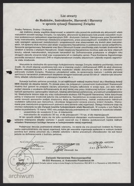 1992-03-15 Warszawa, ZHR List otwarty do rodziców, instruktorów, harcerek i harcerzy o sytuacji finansowej ZHR.jpg