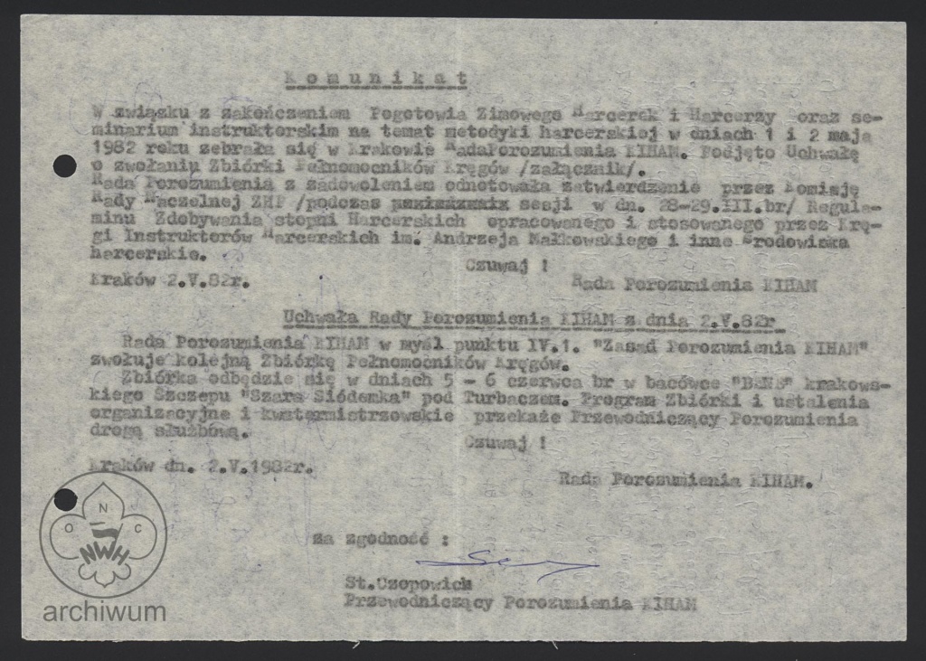 Plik:1982-05-02 Kraków Komunikat o zakończeniu Pogotowia Zimowego Harcerek i Harcerzy.jpg