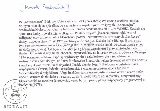 Warszawa Notatka dotyczaca historii Blekitnej 14 WDH wg Marka Fracowiaka.jpg