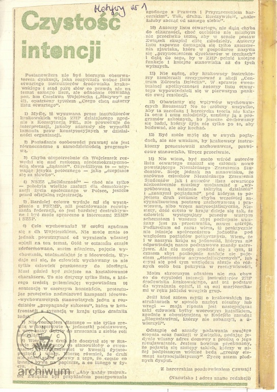 Plik:1981 Wycinek prasowy, Motywy, List dyskusja ws Listu krakowskiego.jpg