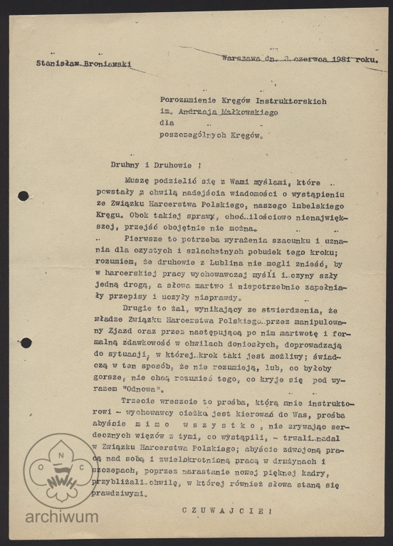 Plik:1981-06-03 List Orszy po wystąpieniu z ZHP, KIHAM Lublin.jpg