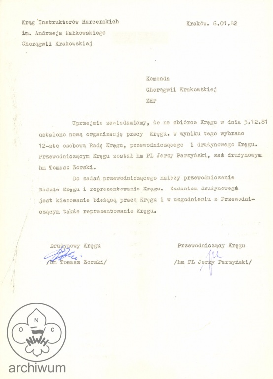 Plik:1982-01-06 Krakow Pismo do K.Ch. w sprawie nowej organizacji pracy Kregu.jpg