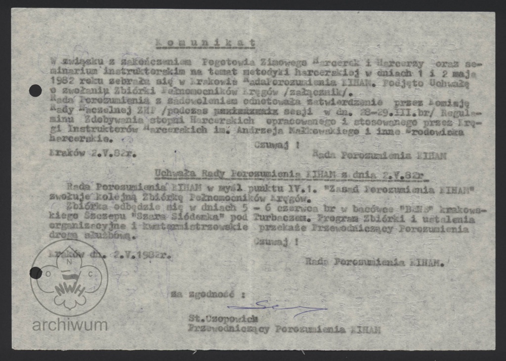 Plik:1982-05-02 Krakow Komunikat o spotkaniu Rady Porozumienia KIHAM w Krakowie 1i2-05-1982.jpg