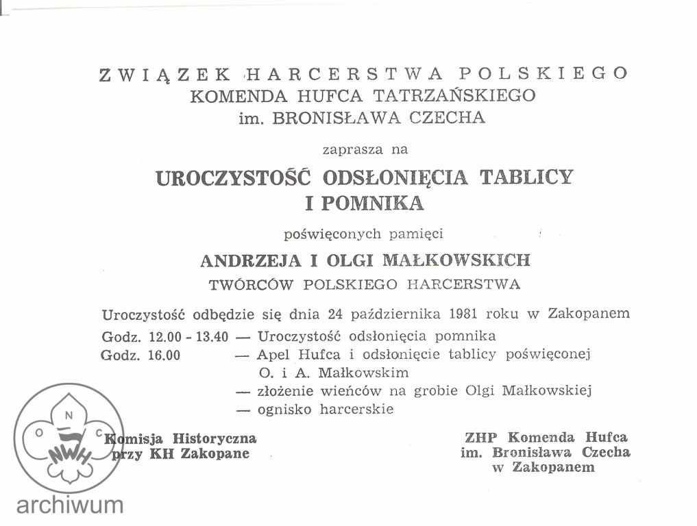 Plik:1981-10-24 Zakopane zaproszenie na odsloniecie pomnika Malkowskich.jpg