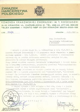 1982-06-04 Krakow List Komendanki Chor. Krak. do KIHAM Krakow w sprawie uzywania nazwy Namiestnik.jpg