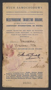 1926 Warszawa Międzynarodowe Świadectwo Drogowe 001.jpg