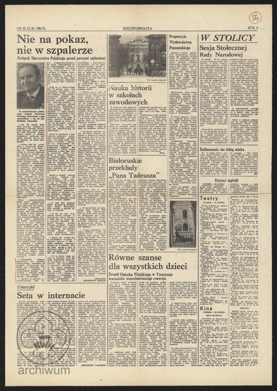 Plik:1982-02-23 Wycinek z Rzeczpospolitej z artykułem Nie na pokaz, nie w szpalerze - wywiad z naczelnikiem ZHP Andrzejem Ornatem.jpg