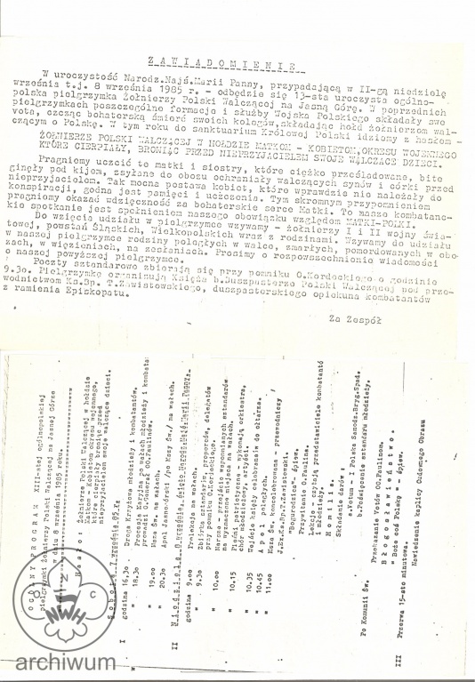Plik:1985-09-08 Czestochowa informacja i program Pielgrzymki Zolnierzy Polski Walczacej i Harcerzy na Jasna Gore.jpg