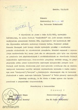 1982-05-19 Krakow Odpowiedz J Parzynskiego na list Komendantki Chor. Krak. w sprawie uzywania nazwy Namiestnik.jpg
