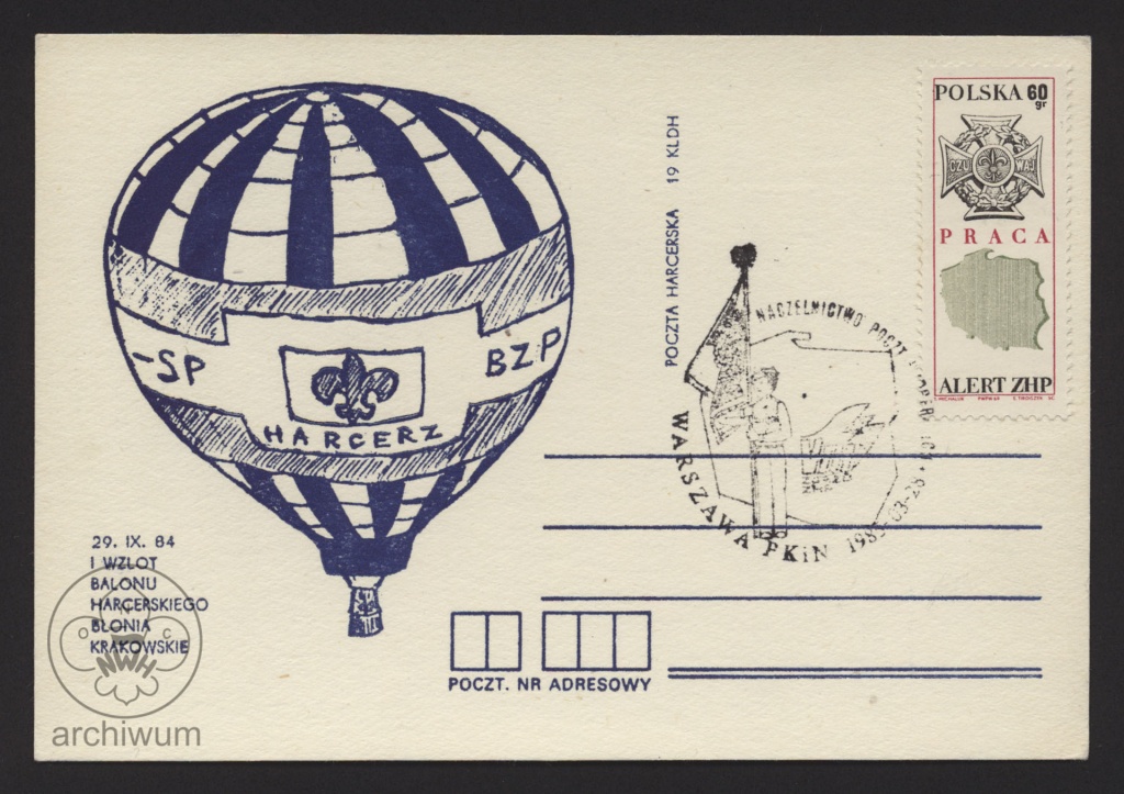 Plik:1985-03-28 Warszawa Kartka I Wzlotu balonu harcerskiego z pieczątką Naczelnictwa Poczt Harcerskich.jpg