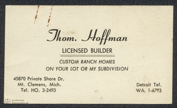 1928 USA Detroit Thom Hoffman wizytowka.jpg