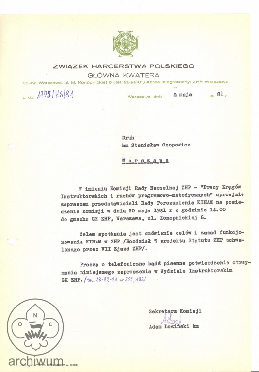 Plik:1981-05-08 Warszawa zaproszenie na spotkanie Komisji RN ZHP.jpg