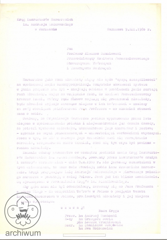 Plik:1980-12-09 Warszawa pismo KIHAM Wwa do prof. Szaniawskiego i srodowisk tworczych.jpg