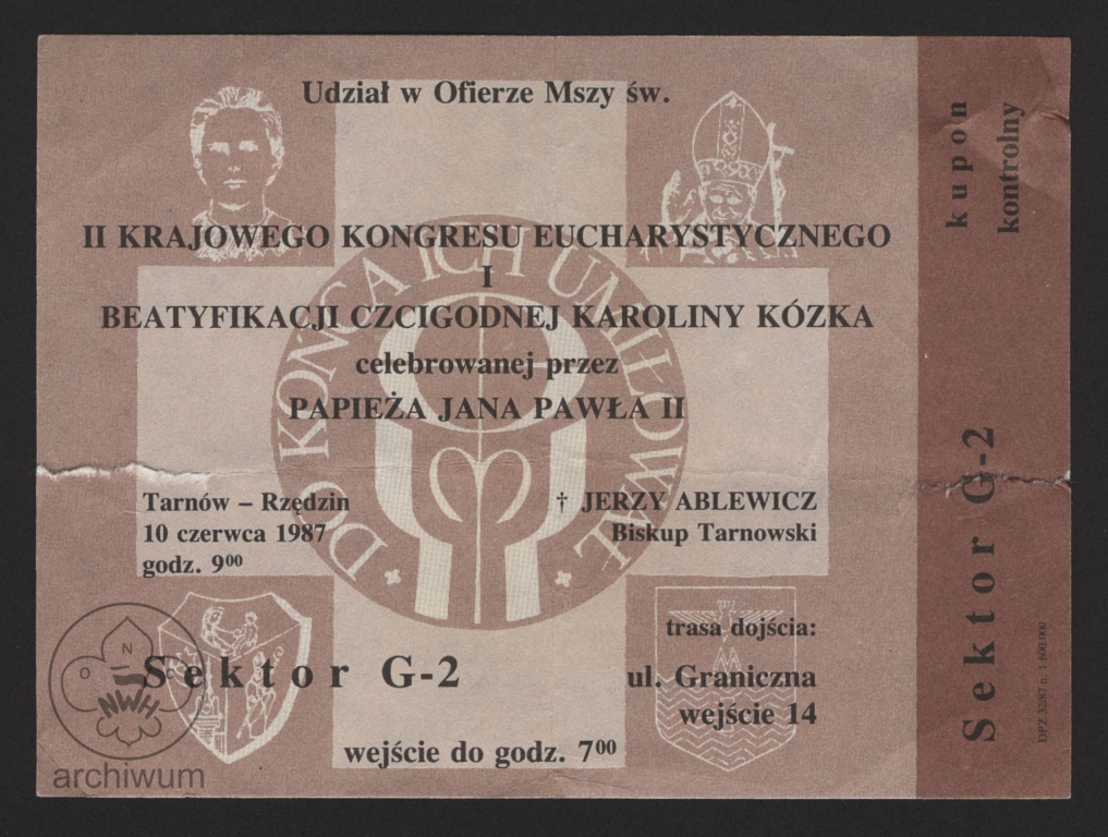 Plik:1987-06-10 Tranów wejsciówka na spotkanie harcerzy z papieżem 01.jpg