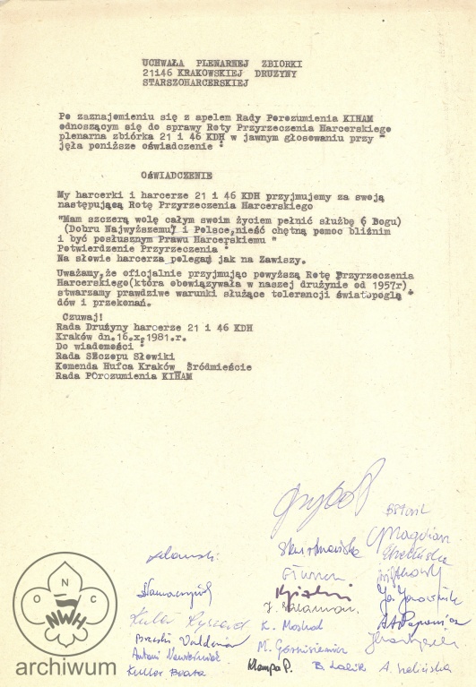 Plik:1981-10-16 Krakow 21 i 46 KDH Uchwala dotyczaca przyjecia roty Przyrzeczenia Harcerskiego.jpg