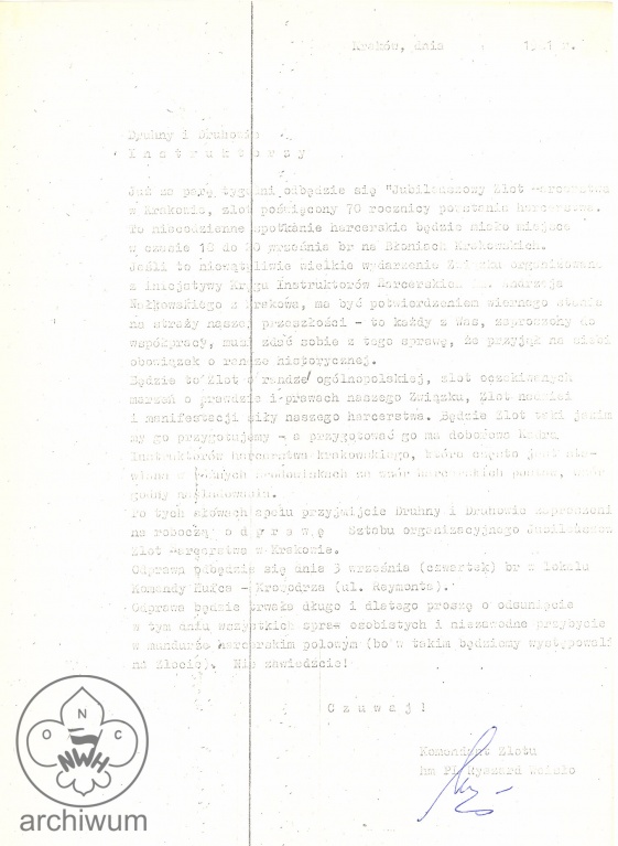 Plik:1981 Krakow list R. Wcislo do uczestnikow Zlotu.jpg