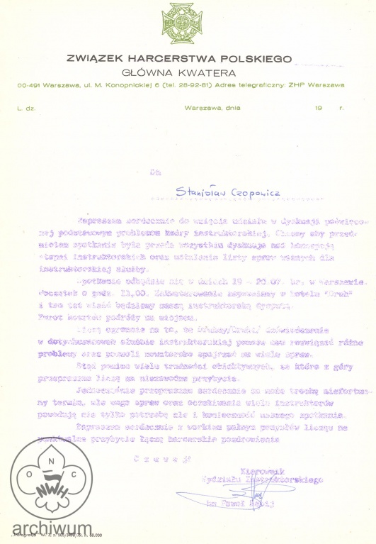 Plik:1980-81 Zaproszenie dla St Czopowicza od ZHP na dyskusje dotyczaca problemow kadry instruktorskiej.jpg