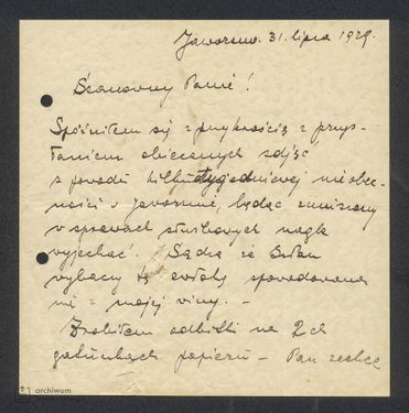 1929-07-31 Jaworzno list od Mieczysława Zapalskiego 001.jpg
