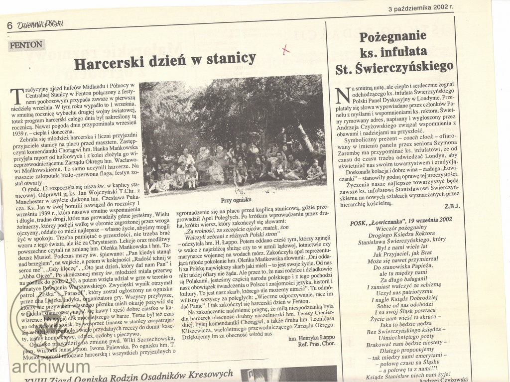 Plik:2002-10-02 Artykul w emigracyjnym Dzienniku Polskim Henryka Lappo Harcerski dzien w stanicy.jpg