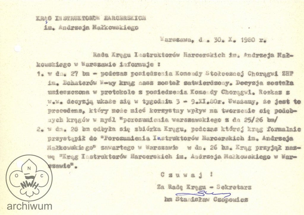 Plik:1980-10-30 Warszawa informacja o przystapieniu 28-10 kregu warszawskiego do Porozumienia KIHAM.jpg