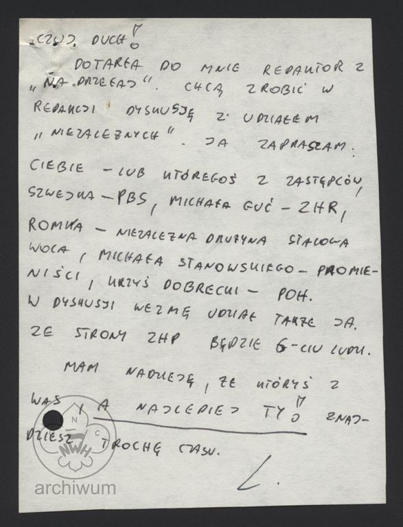 Plik:1989-01-20 Warszawa Informacja o spotkaniu w redakcji Na przełaj J. Janas (z teczki Chodorskiego).jpg