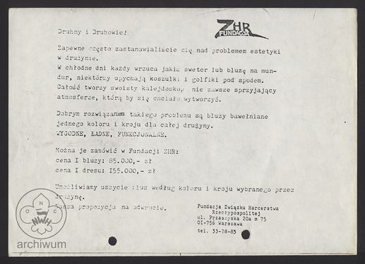 1991 Ogłoszenie fundacji ZHR o bluzach.jpg