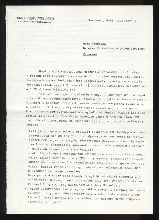 Plik:1994-11-13 W-wa ZHR Kapituła Harcmistrzowska List do Rady Naczelnej 001.jpg