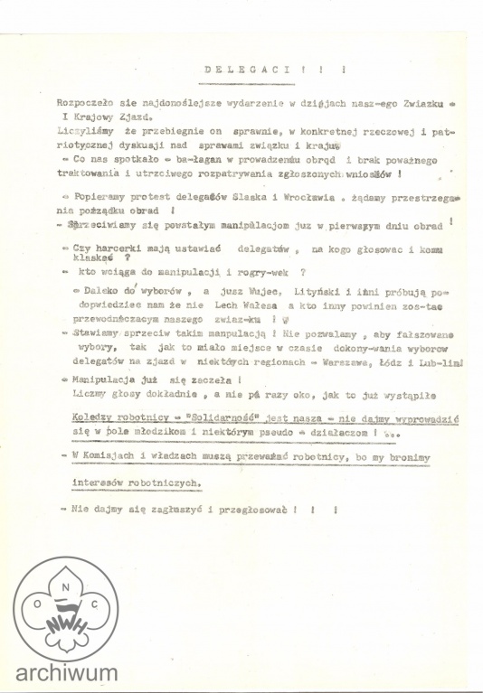 Plik:1981-09-30 Gdansk ulotka Do delegatow I Zjazdu NSZZ Solidarnosc.jpg