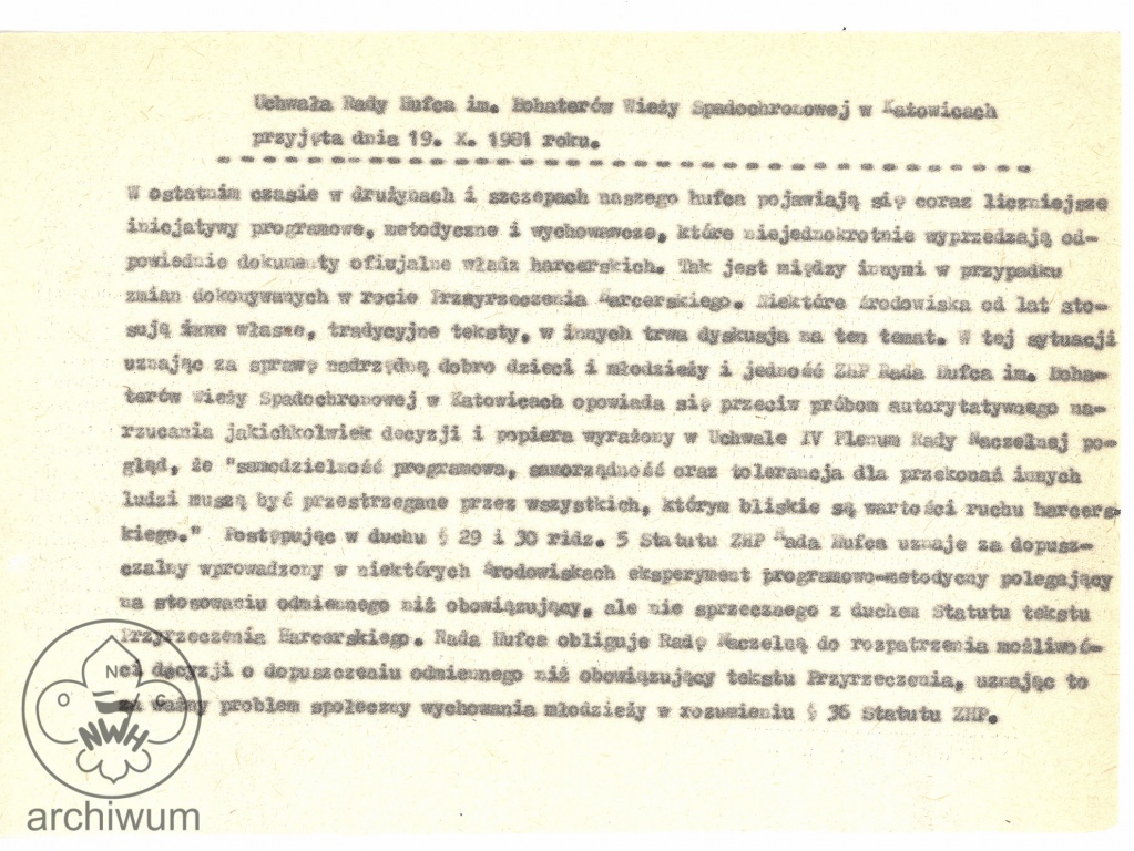 Plik:1981-10-19 Katowice uchwala Rady Hufca ws roty Przyrzeczenia Harcerskiego.jpg