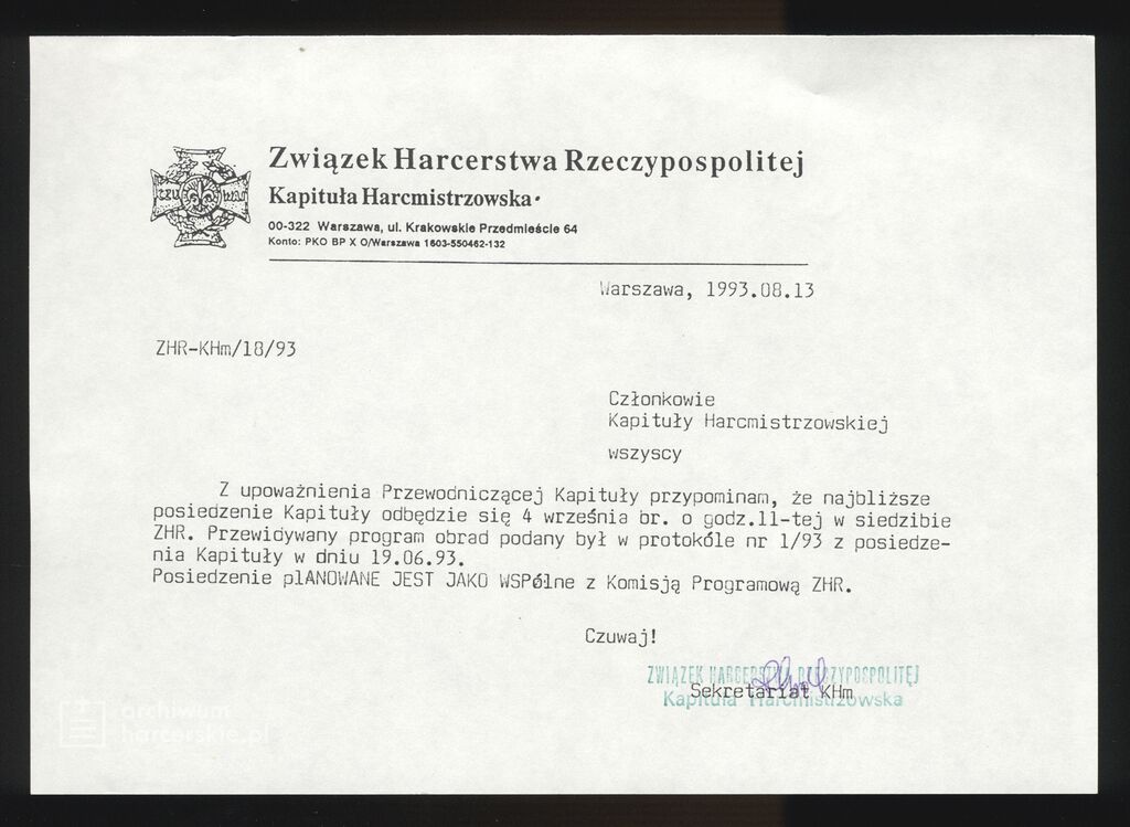 Plik:1993-08-13 W-wa ZHR List do Kapituły Harcmistrzowskiej.jpg