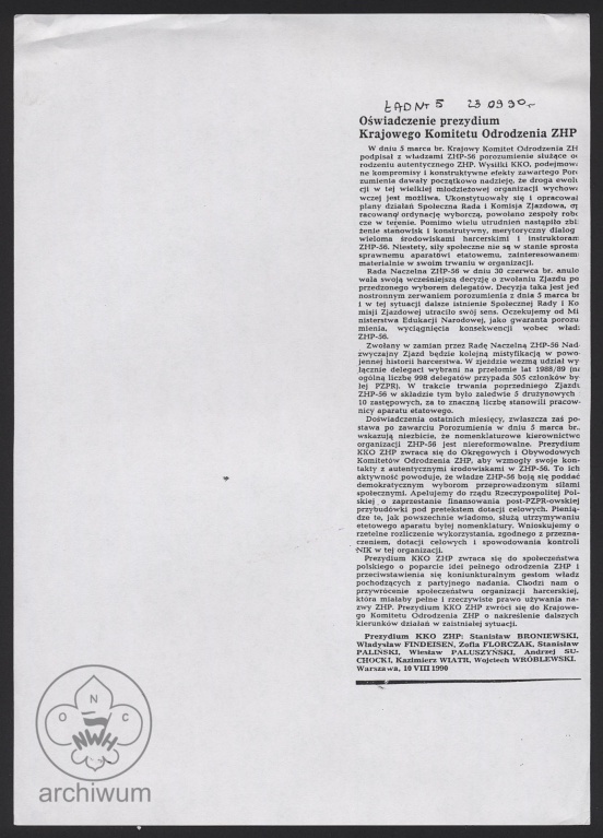 Plik:Wycinek prasowy 1990-09-20 Oświadczenie Komitetu Odrodzenia ZHP.jpg