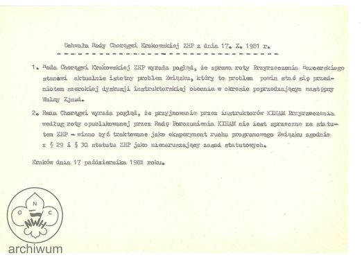 1981-10-17 Krakow Uchwała ZHP Rady Choragwi ZHP ws Roty Przyrzeczenia.jpg
