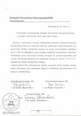 1989-11-20 Warszawa Stanowisko Kierownictwa ZHR w sprawie harcerstwa poza granicami kraju.jpg