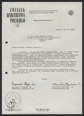 1989-03-28 Londyn, list naczelnictwa ZHP pgK do uczestnikow I zjazdu ZHR.jpg