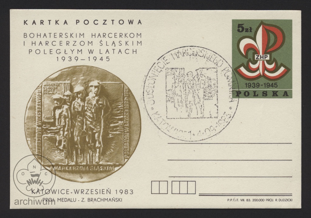 Plik:1983-09-04 Kartka z odsłonięcia pomnika harcerek i harcerzy Śląskich poległych w latach 1939-45.jpg