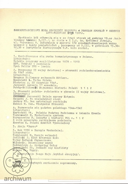 Plik:1981-02 Program wykladow Samoksztalceniowych Kol Mlodziezy Mokotowa.jpg