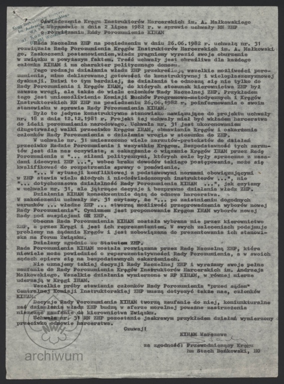 Plik:1982-07-02 oswiadczenie KIHAM Warszawa w sprawie rozwiazania Rady Porozumienia KIHAM.jpg