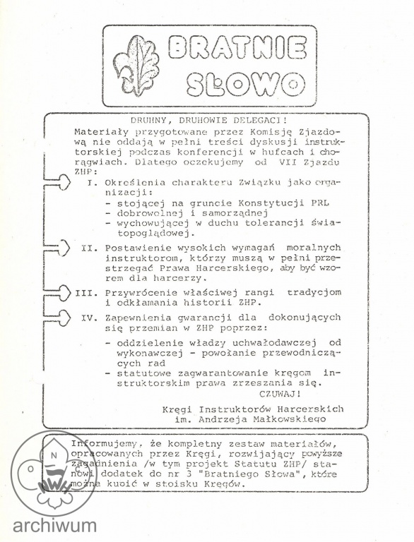 Plik:1981-03-15 Warszawa ulotka Bratnie Slowo dla delegatow VII Zjazdu ZHP.jpg