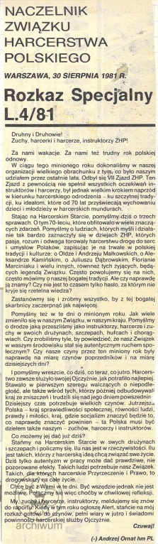 Plik:1981-08-30 Wycinek prasowy, Rozkaz specjalny Naczelnika ZHP.jpg