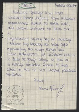 1982-06-06 Opole pisana na Turbaczu notataka o sytuacji KIHAM w Opolu.jpg