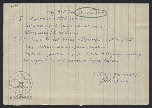 1982-05 Janowiec Wlkp Notatka o dzialalnosci kregu KIHAM w Janowcu Wlkp.jpg