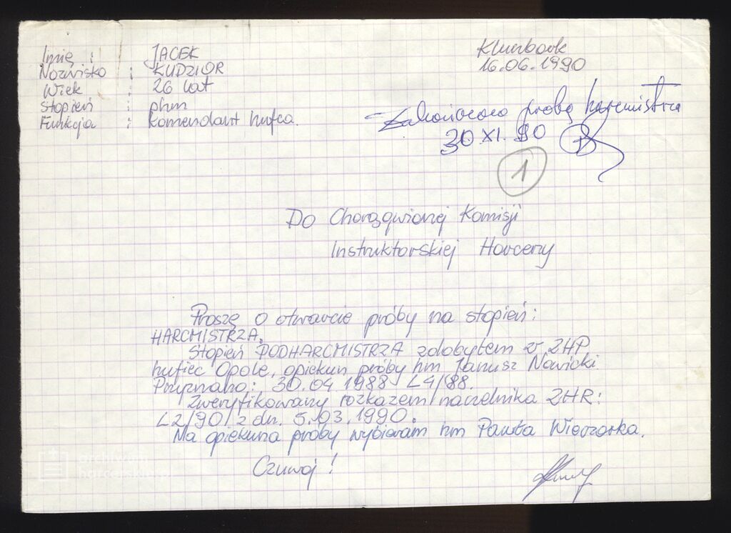Plik:1990-06-16 Kluczbork ZHR Kapituła Harcmistrzowska List do Komisji.jpg