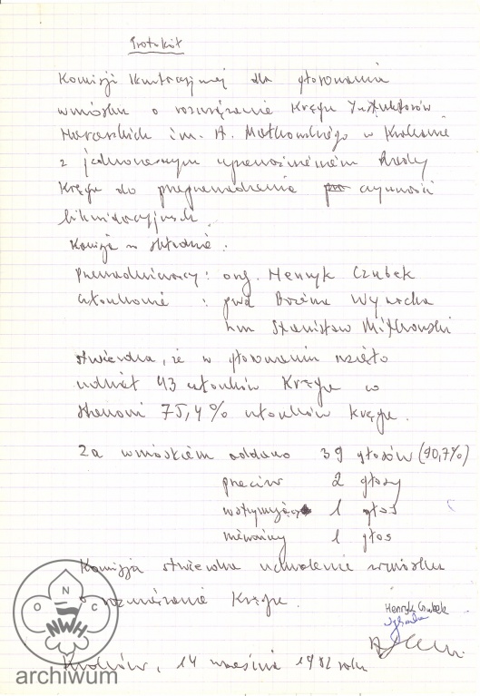 Plik:1982-09-14 Krakow KIHAM Krakow Protokol glosowania nt rozwiazaniu Kregu.jpg