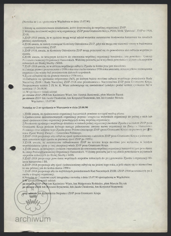 Plik:1990-07 i 08 Notatki z dwóch spotkań przedstawicieli ZHR i ZHP-1918 oraz ZHP pgK dotyczących planów zjednoczeniowych.jpg